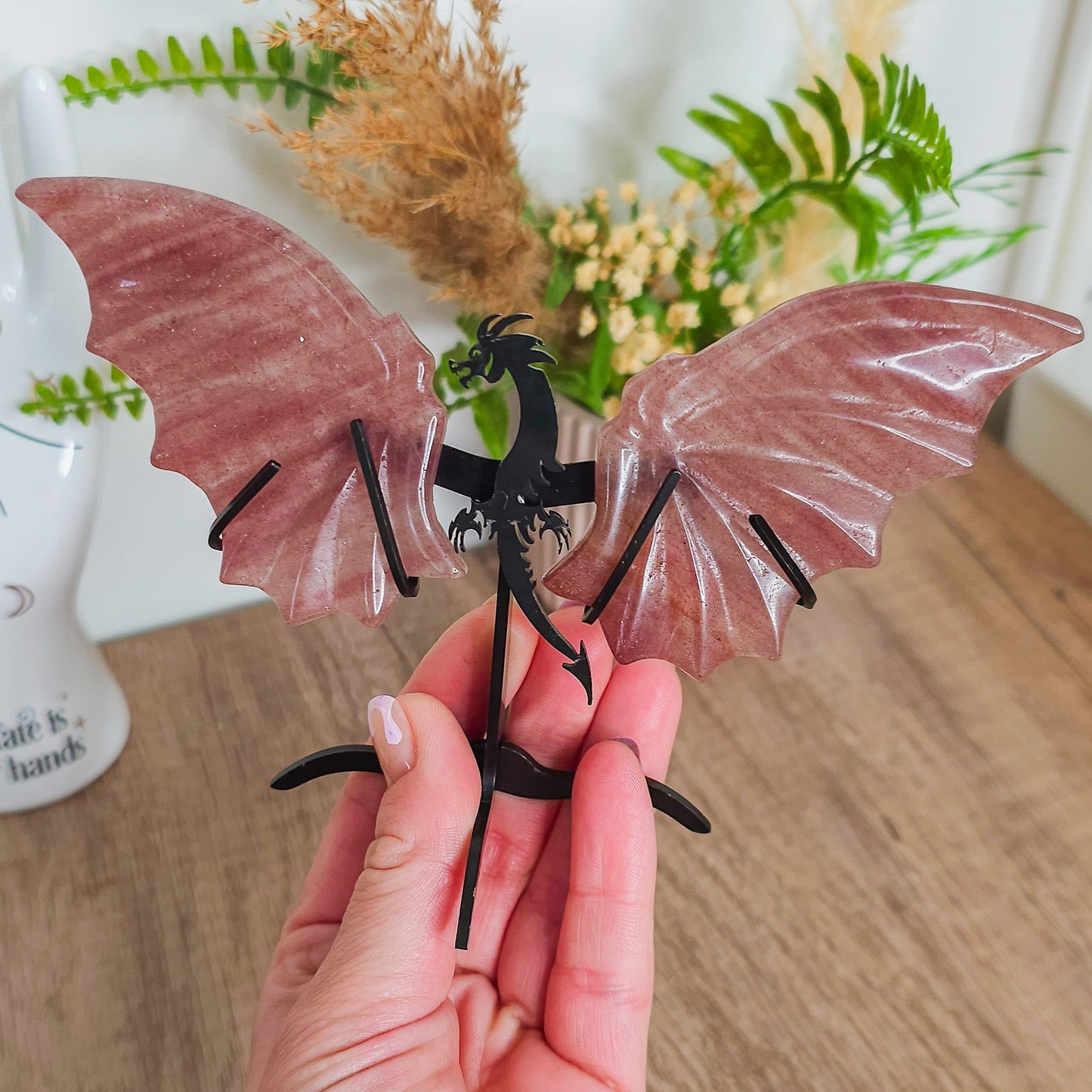 Strawberry Quartz Dragon Wings On The Stand