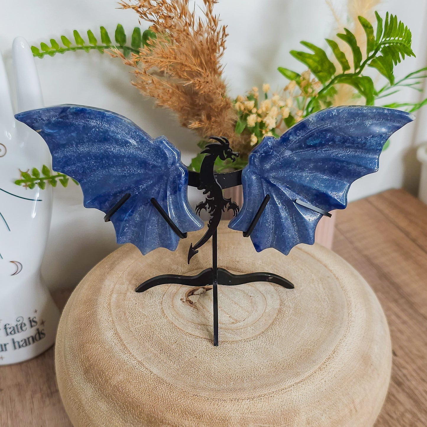 Blue Aventurine Dragon Wings on the stand