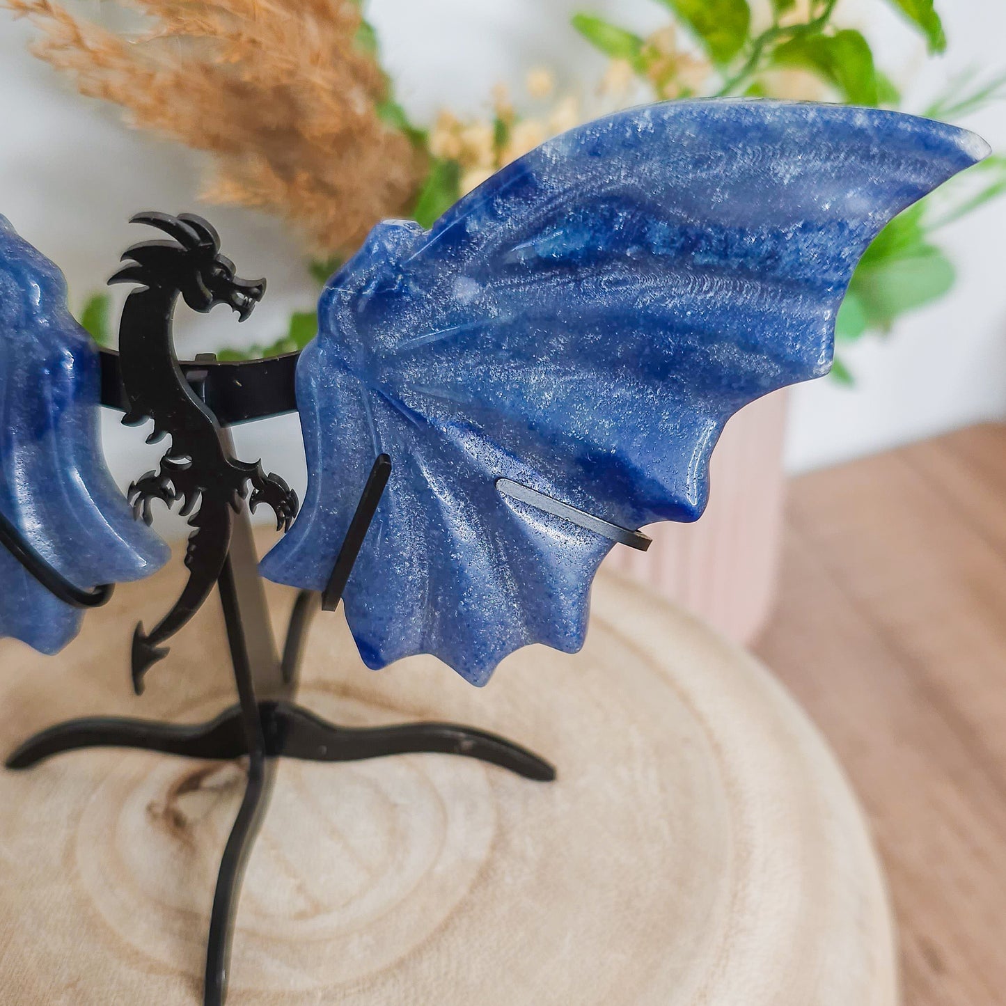 Blue Aventurine Dragon Wings on the stand