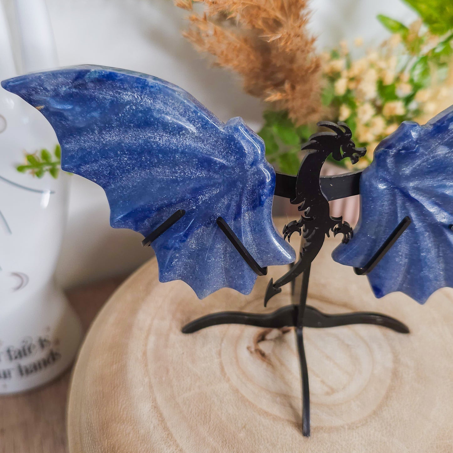 Blue Aventurine Dragon Wings on the stand