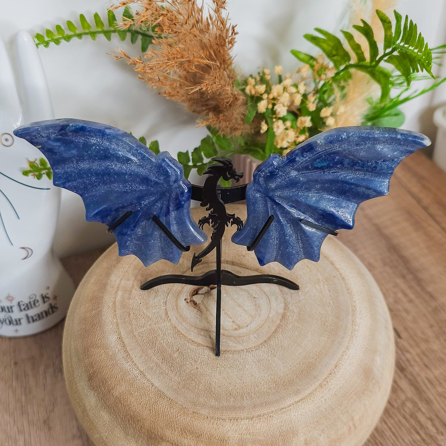 Blue Aventurine Dragon Wings on the stand