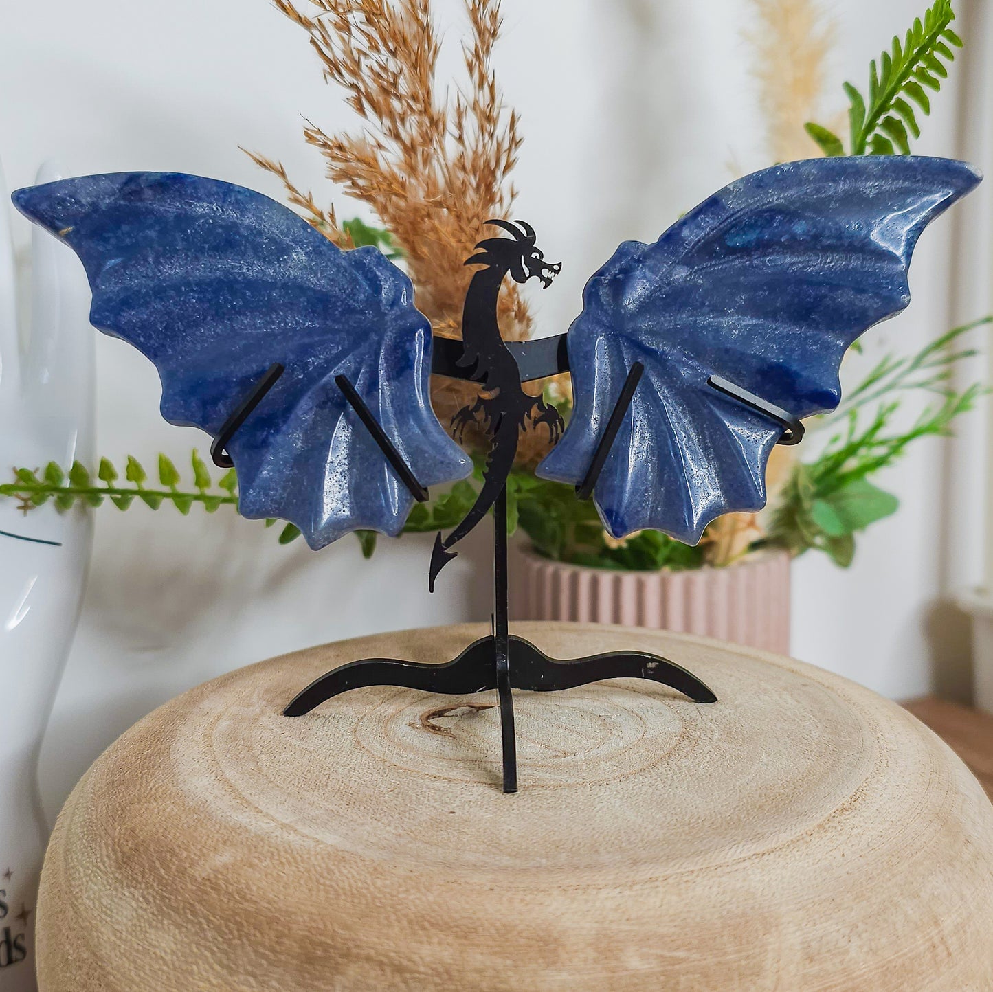 Blue Aventurine Dragon Wings on the stand
