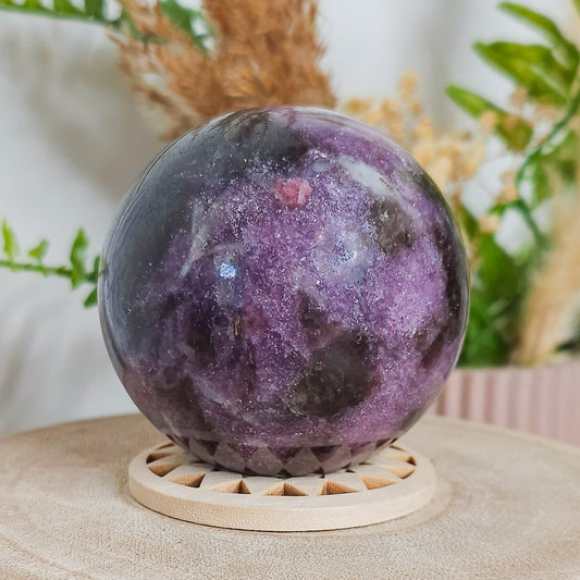 Lepidolite with Pink Tourmaline and Quartz Sphere