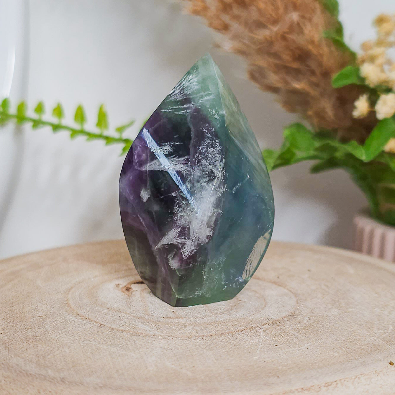 Purple, Blue and Green Feather Fluorite Flame