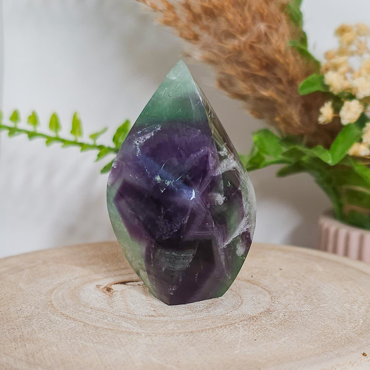Purple, Blue and Green Feather Fluorite Flame