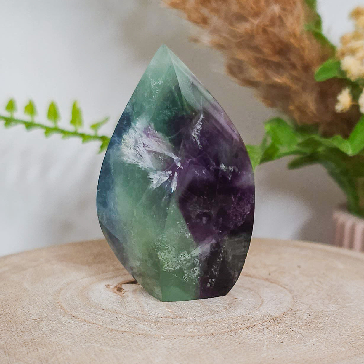 Purple, Blue and Green Feather Fluorite Flame