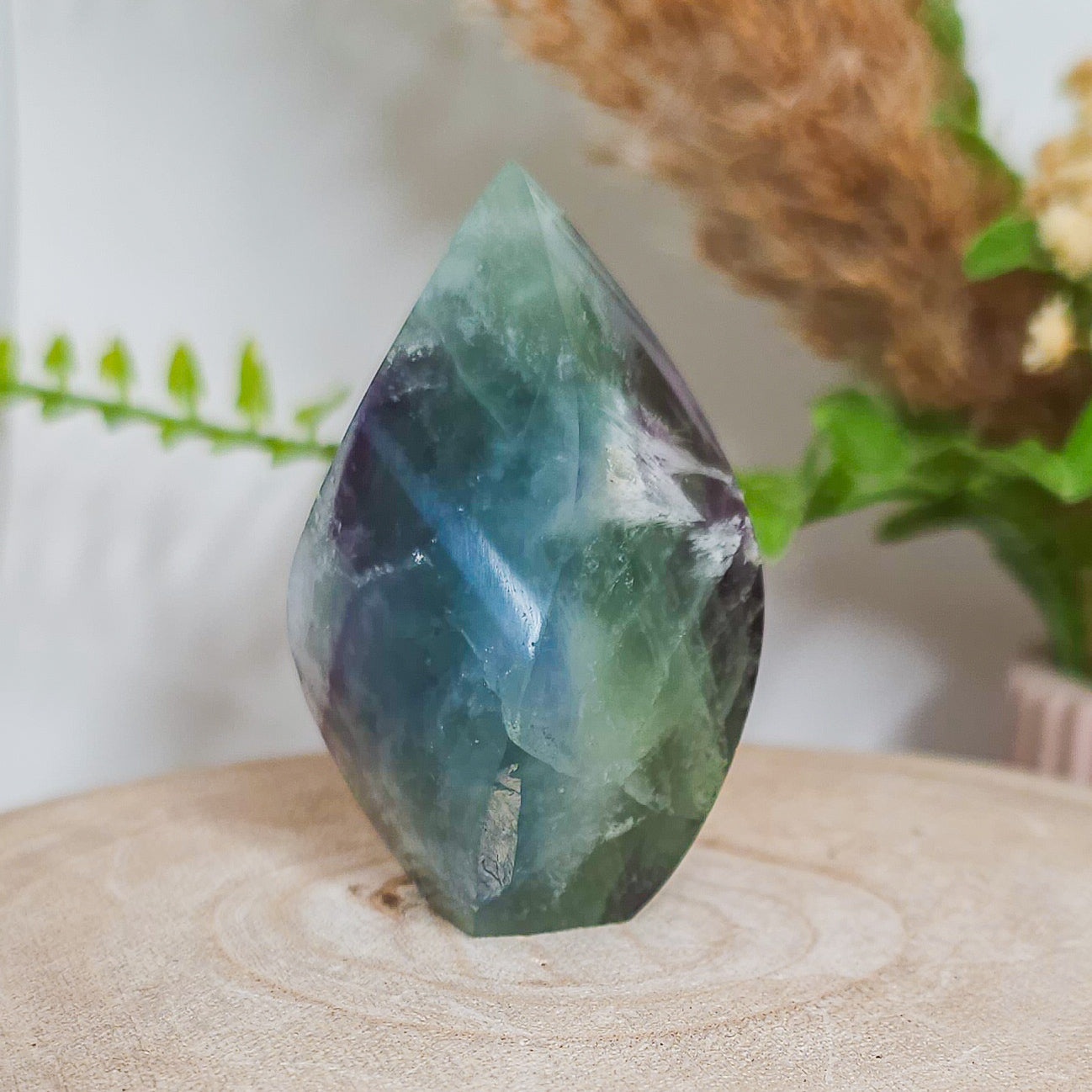 Purple, Blue and Green Feather Fluorite Flame