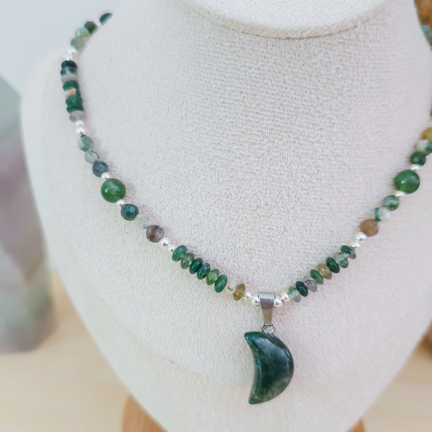 Lunar Nurture | Moss Agate Necklace with 925 Silver Beads
