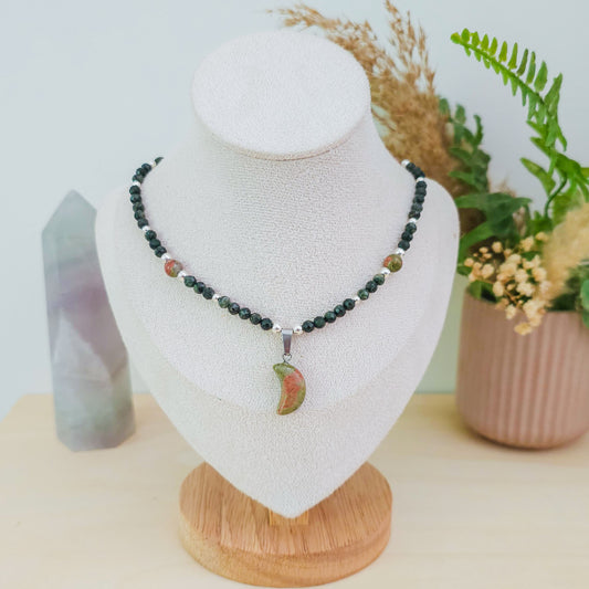 Lunar Wisdom – Kambaba Jasper & Unakite Necklace with 925 Silver Beads | Handmade Under the Scorpio Full Moon