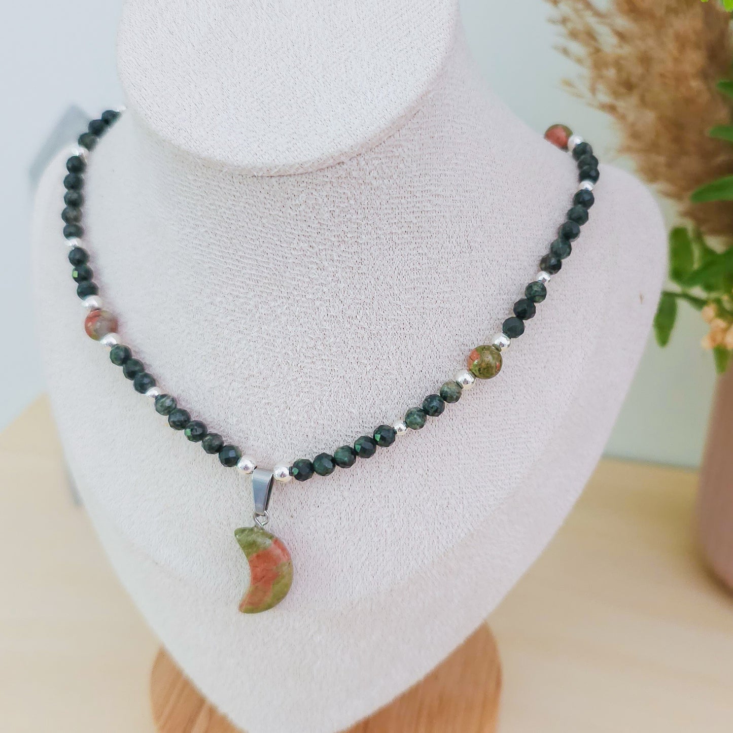 Lunar Wisdom – Kambaba Jasper & Unakite Necklace with 925 Silver Beads | Handmade Under the Scorpio Full Moon