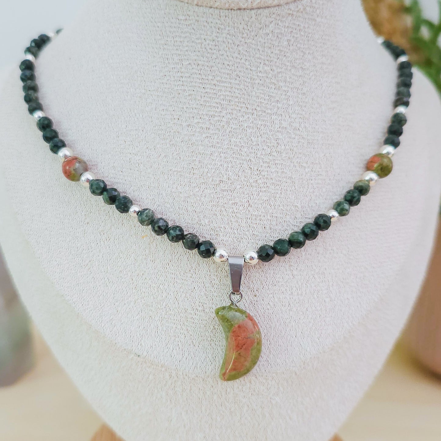Lunar Wisdom – Kambaba Jasper & Unakite Necklace with 925 Silver Beads | Handmade Under the Scorpio Full Moon