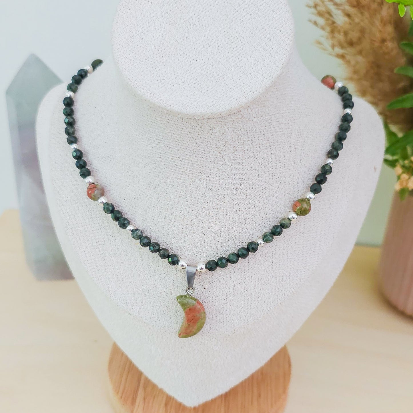 Lunar Wisdom – Kambaba Jasper & Unakite Necklace with 925 Silver Beads | Handmade Under the Scorpio Full Moon