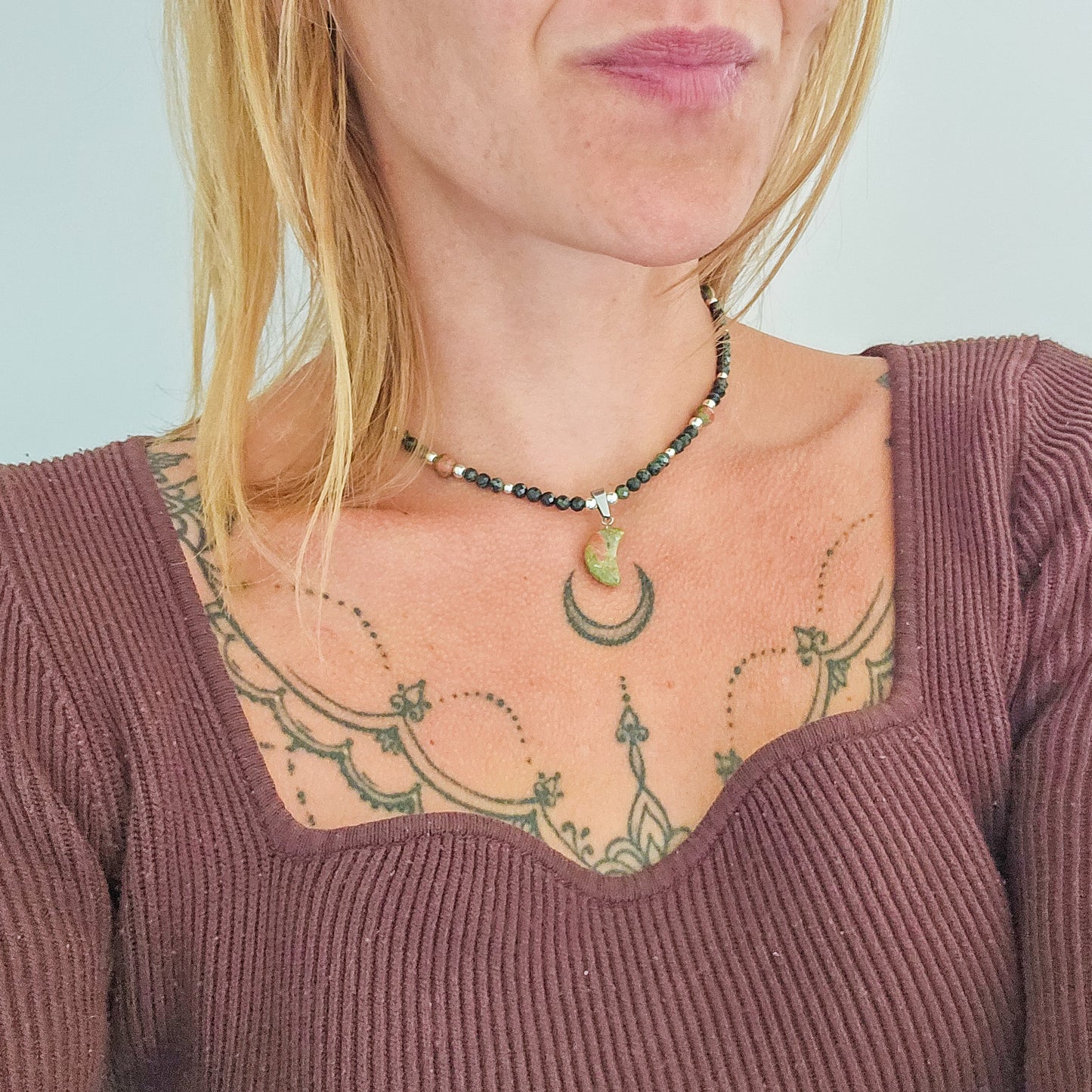 Lunar Wisdom – Kambaba Jasper & Unakite Necklace with 925 Silver Beads | Handmade Under the Scorpio Full Moon