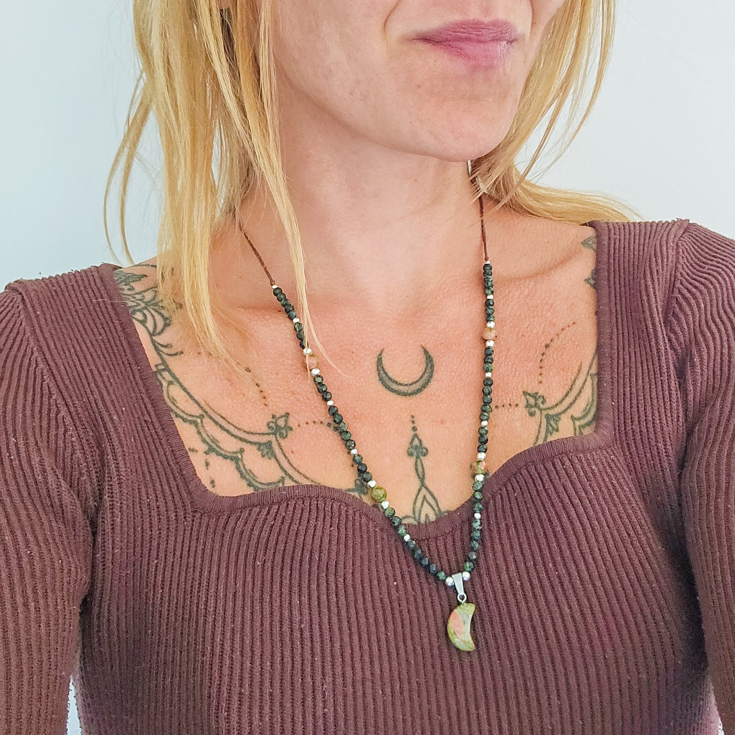 Lunar Wisdom – Kambaba Jasper & Unakite Necklace with 925 Silver Beads | Handmade Under the Scorpio Full Moon