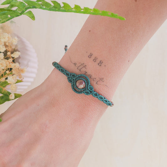 Handmade macrame bracelet with  and Mookaite, infused with Strawberry Full Moon energy for grounded adventure