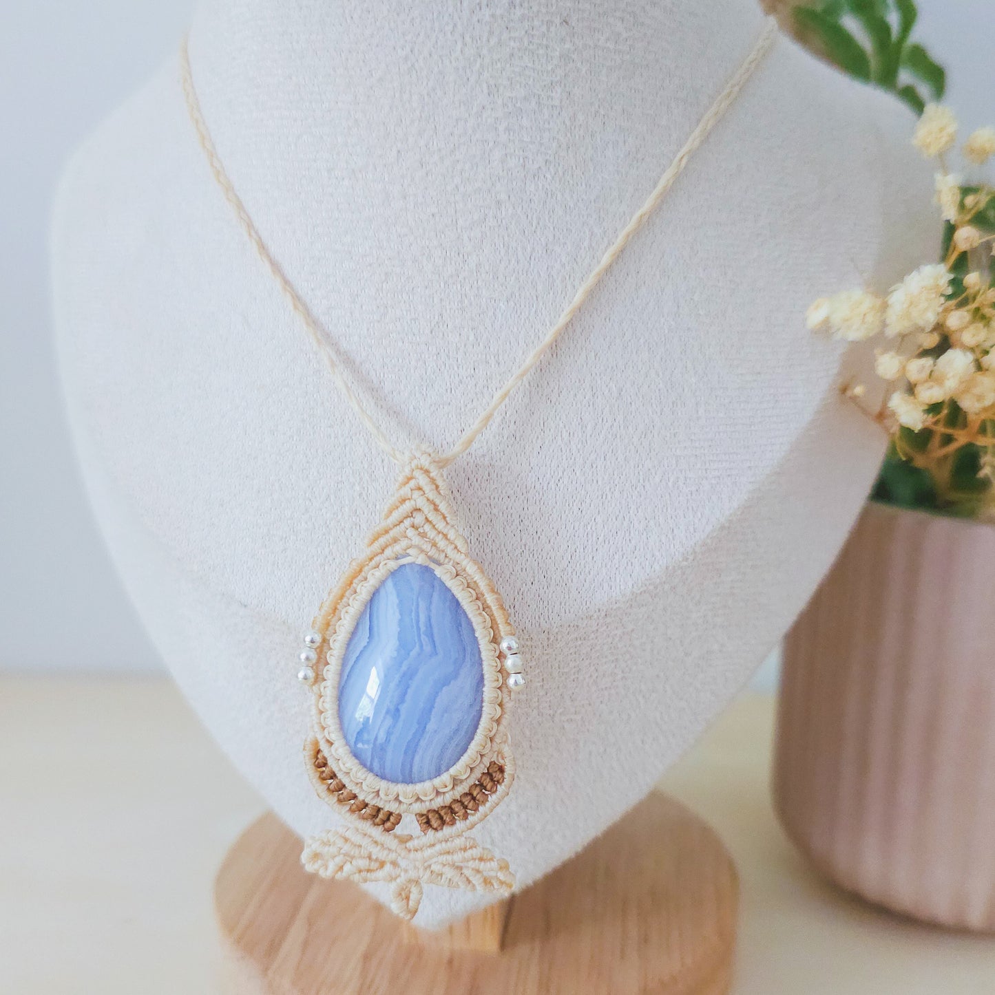 Quiet Bloom | Handmade Necklace with Blue Lace Agate