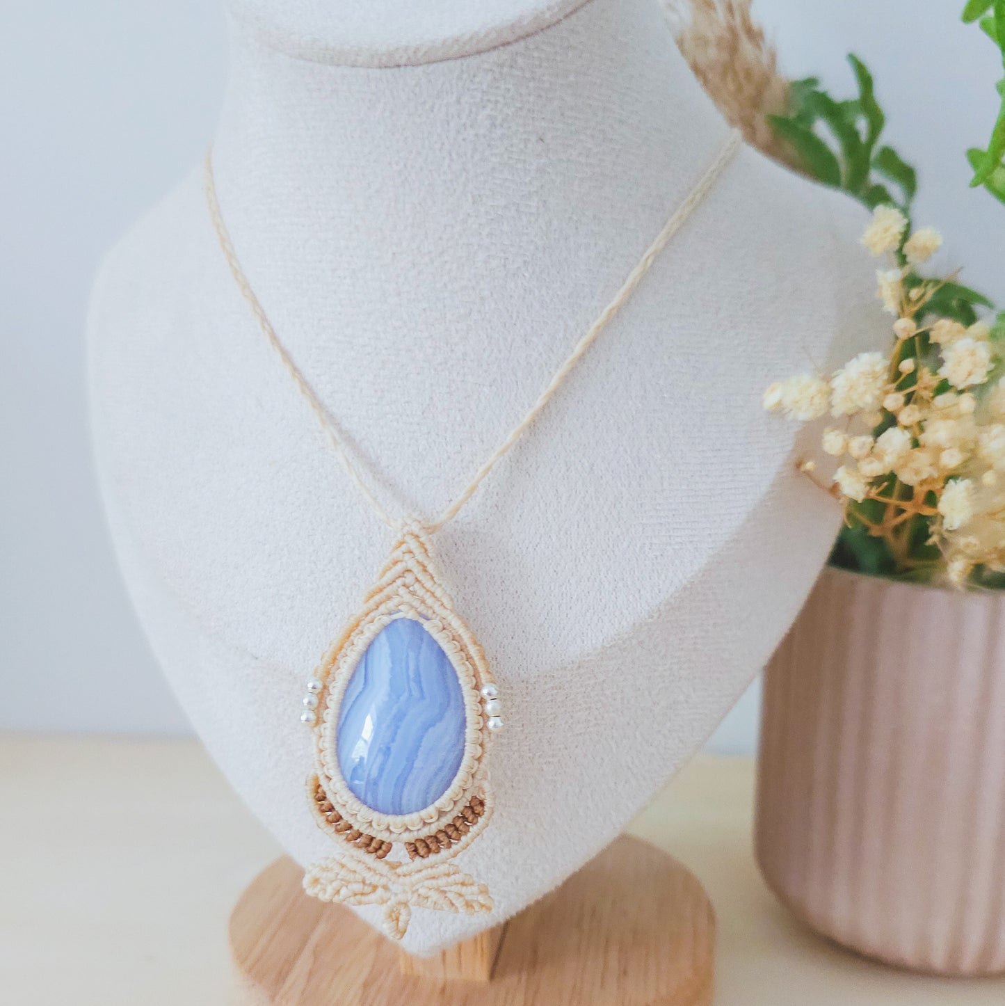 Quiet Bloom | Handmade Necklace with Blue Lace Agate