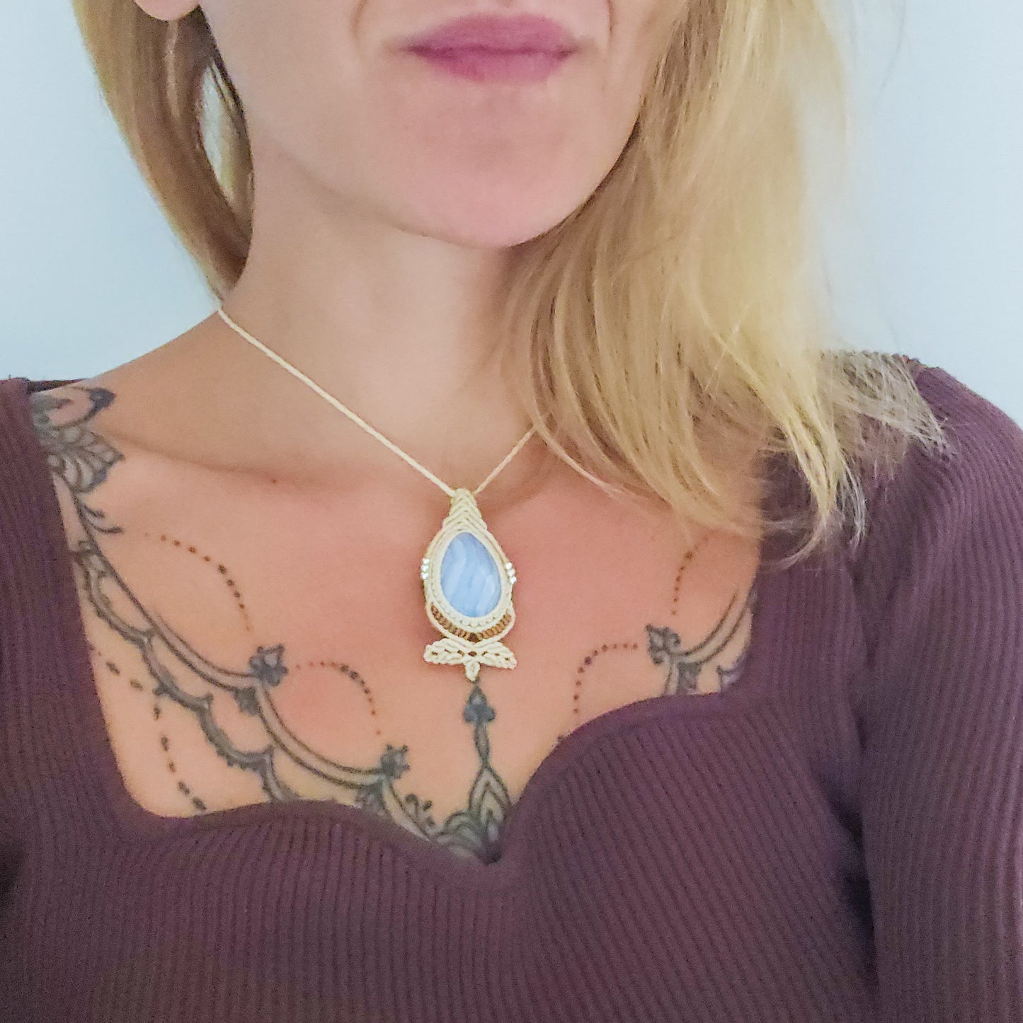Quiet Bloom | Handmade Necklace with Blue Lace Agate