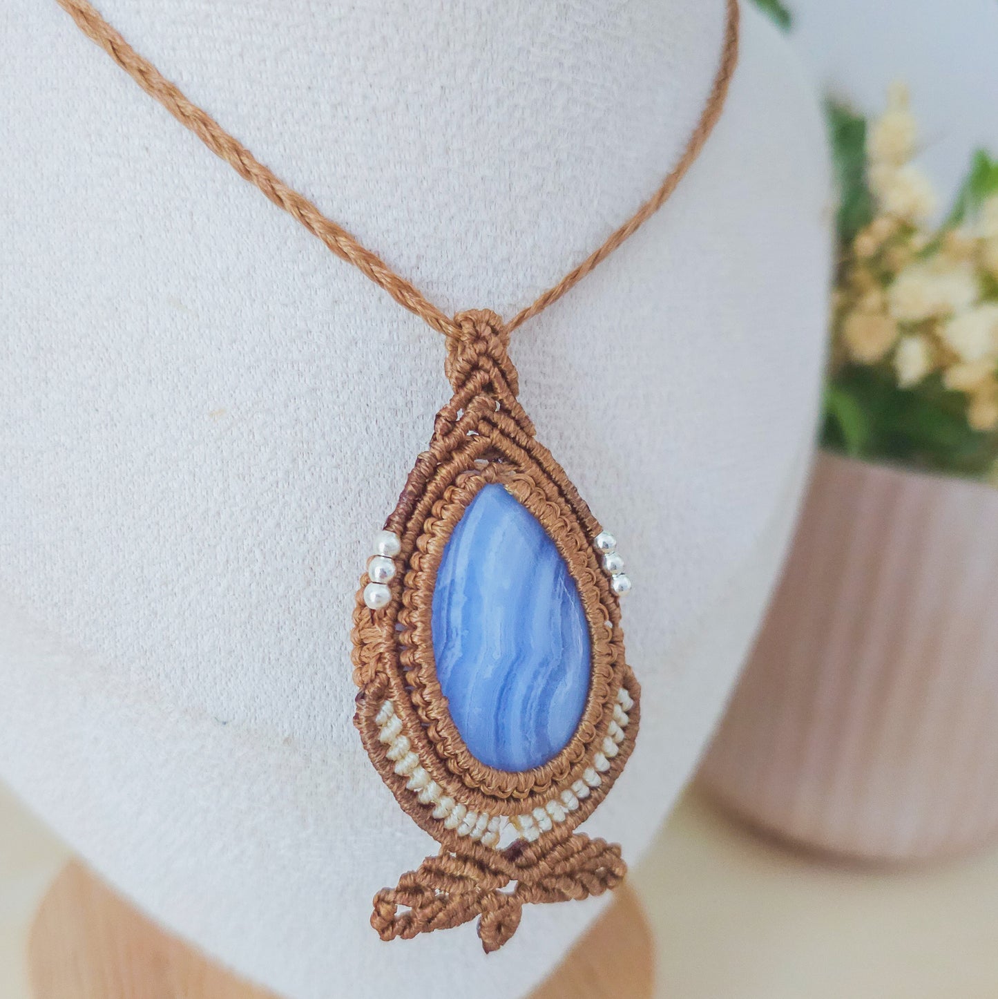 Quiet Bloom | Handmade Necklace with Blue Lace Agate