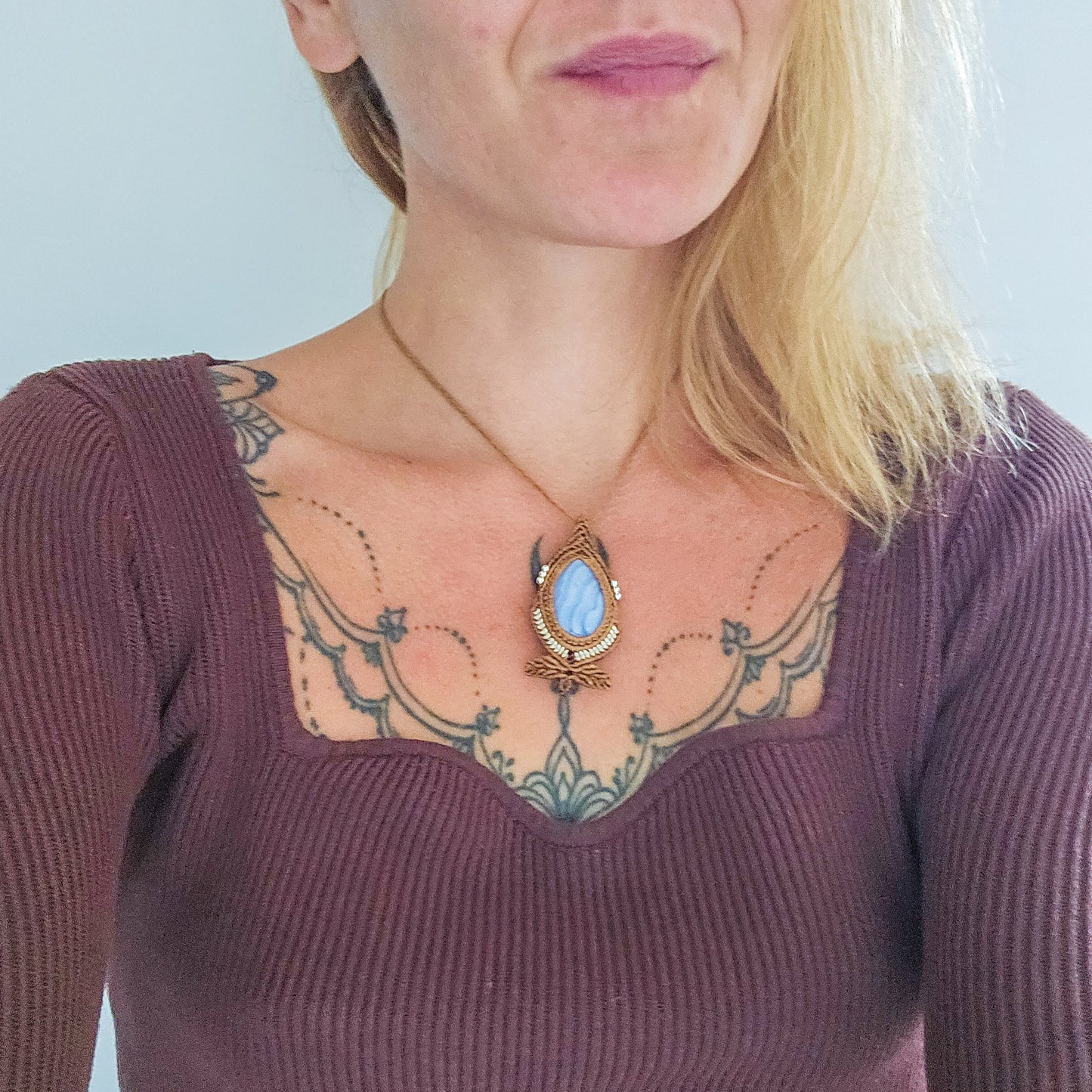 Quiet Bloom | Handmade Necklace with Blue Lace Agate