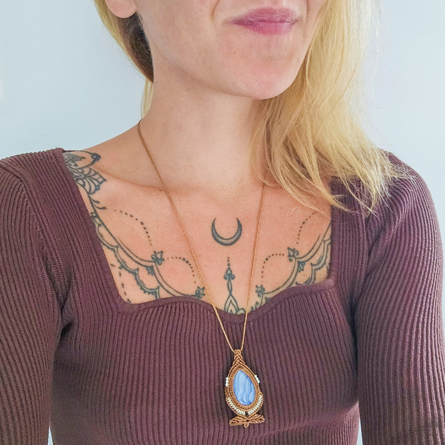 Quiet Bloom | Handmade Necklace with Blue Lace Agate