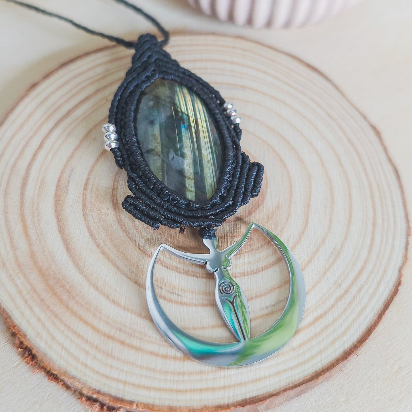 Lunar Priestess | Handmade Necklace with Labradorite & Moon Goddess Pendant