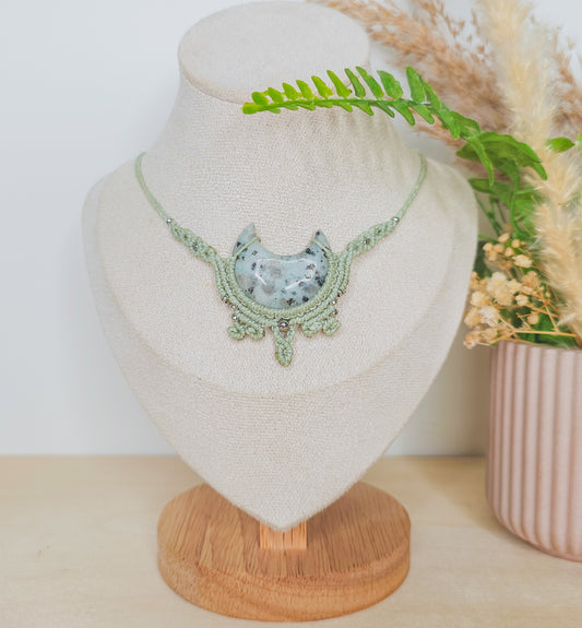 Crescent Roots | Handmade Necklace with Kiwi Jasper Crescent Moon
