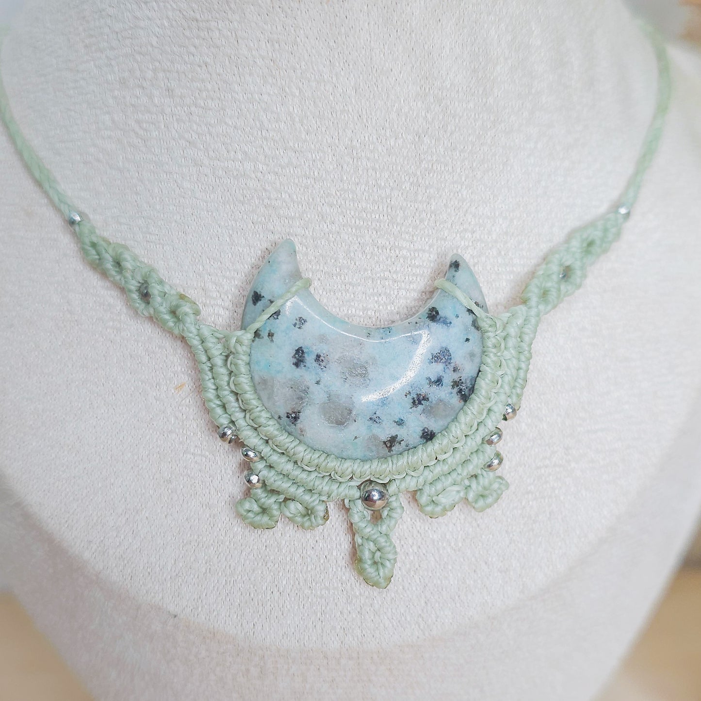 Crescent Roots | Handmade Necklace with Kiwi Jasper Crescent Moon