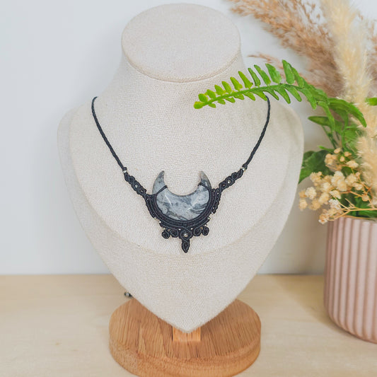 Crescent Flow | Handmade Necklace with Grey Picasso Jasper Crescent Moon