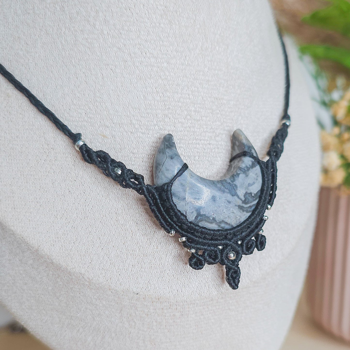 Crescent Flow | Handmade Necklace with Grey Picasso Jasper Crescent Moon