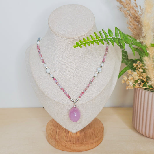Heart Alchemy | Handmade Necklace with Kunzite, Pink Tourmaline & Lepidolite, Howlite and 925 Silver Beads.