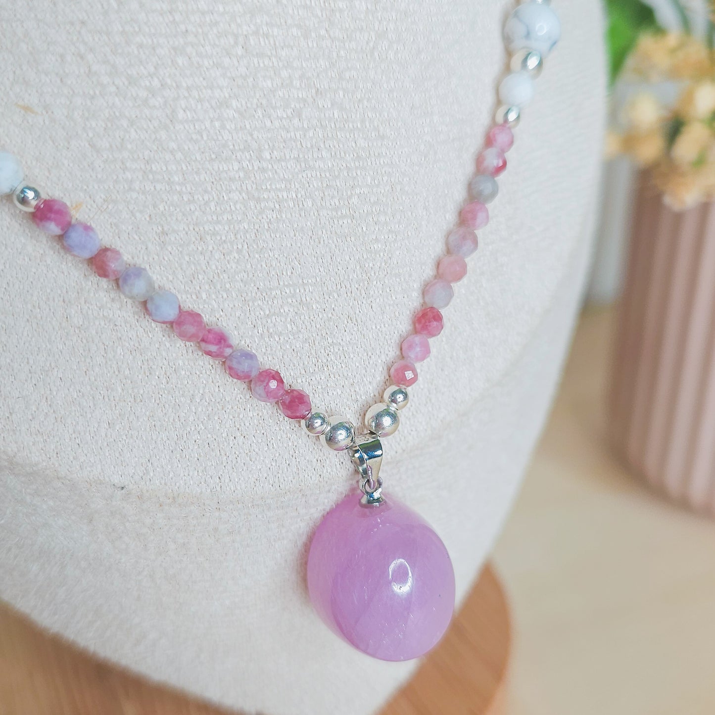 Heart Alchemy | Handmade Necklace with Kunzite, Pink Tourmaline & Lepidolite, Howlite and 925 Silver Beads.