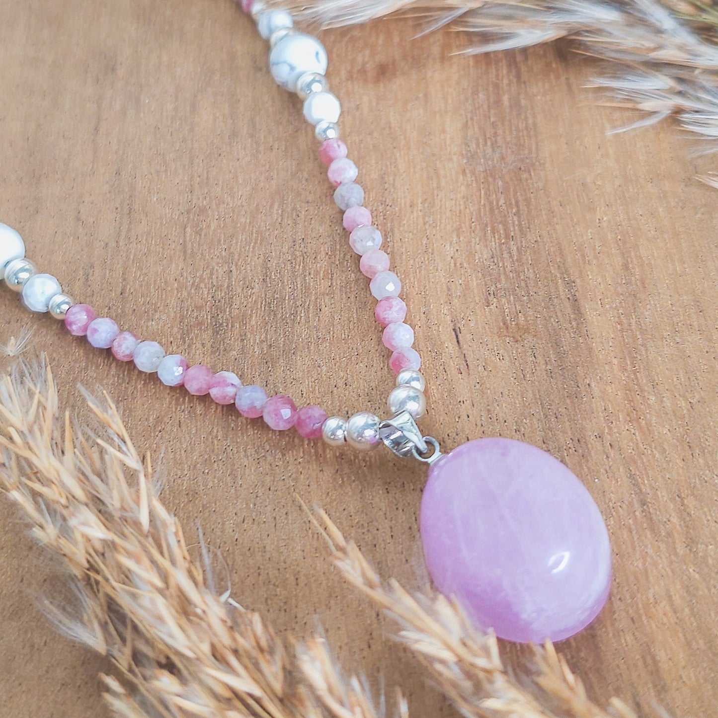 Heart Alchemy | Handmade Necklace with Kunzite, Pink Tourmaline & Lepidolite, Howlite and 925 Silver Beads.