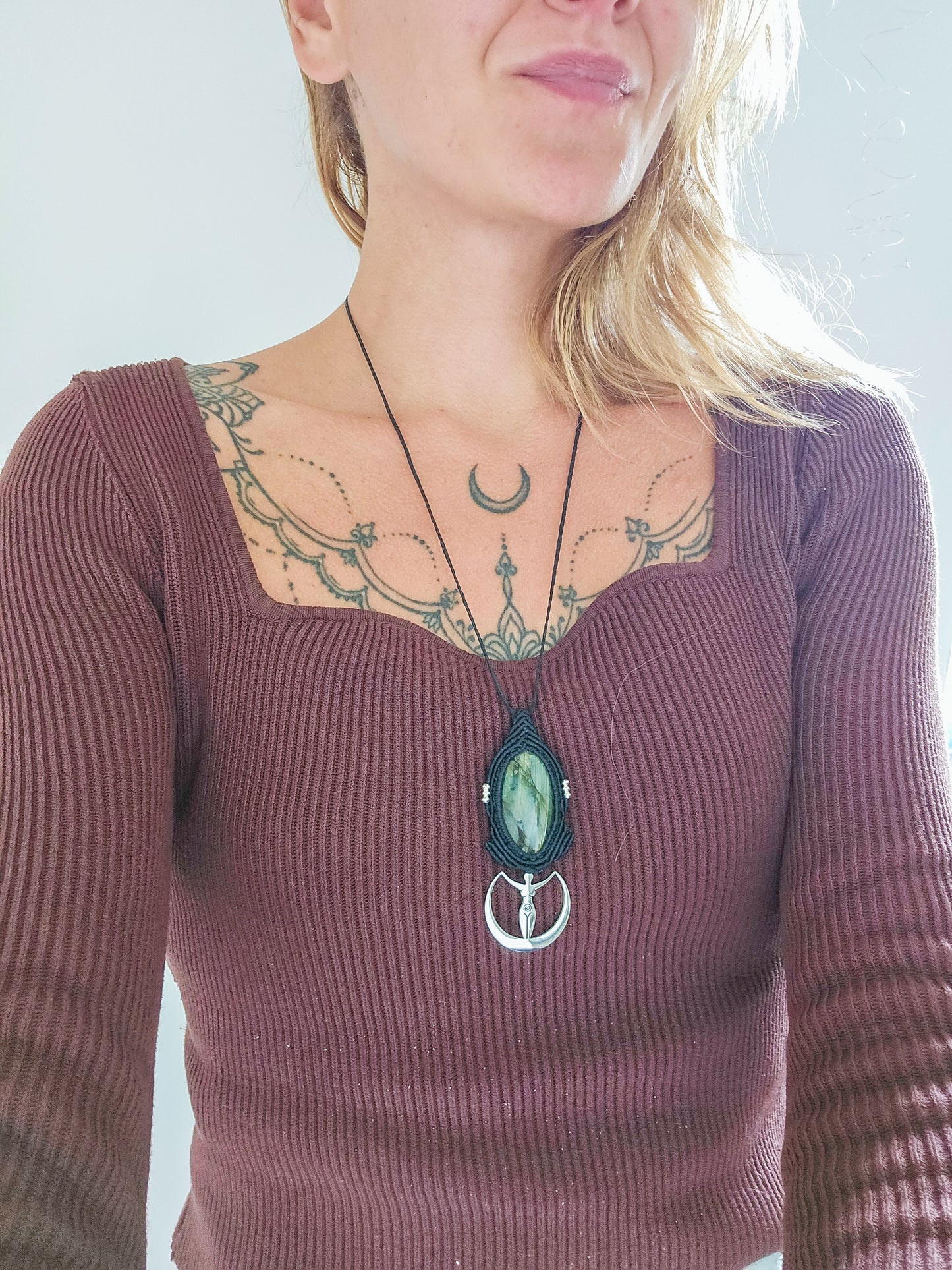 Lunar Priestess | Handmade Necklace with Labradorite & Moon Goddess Pendant