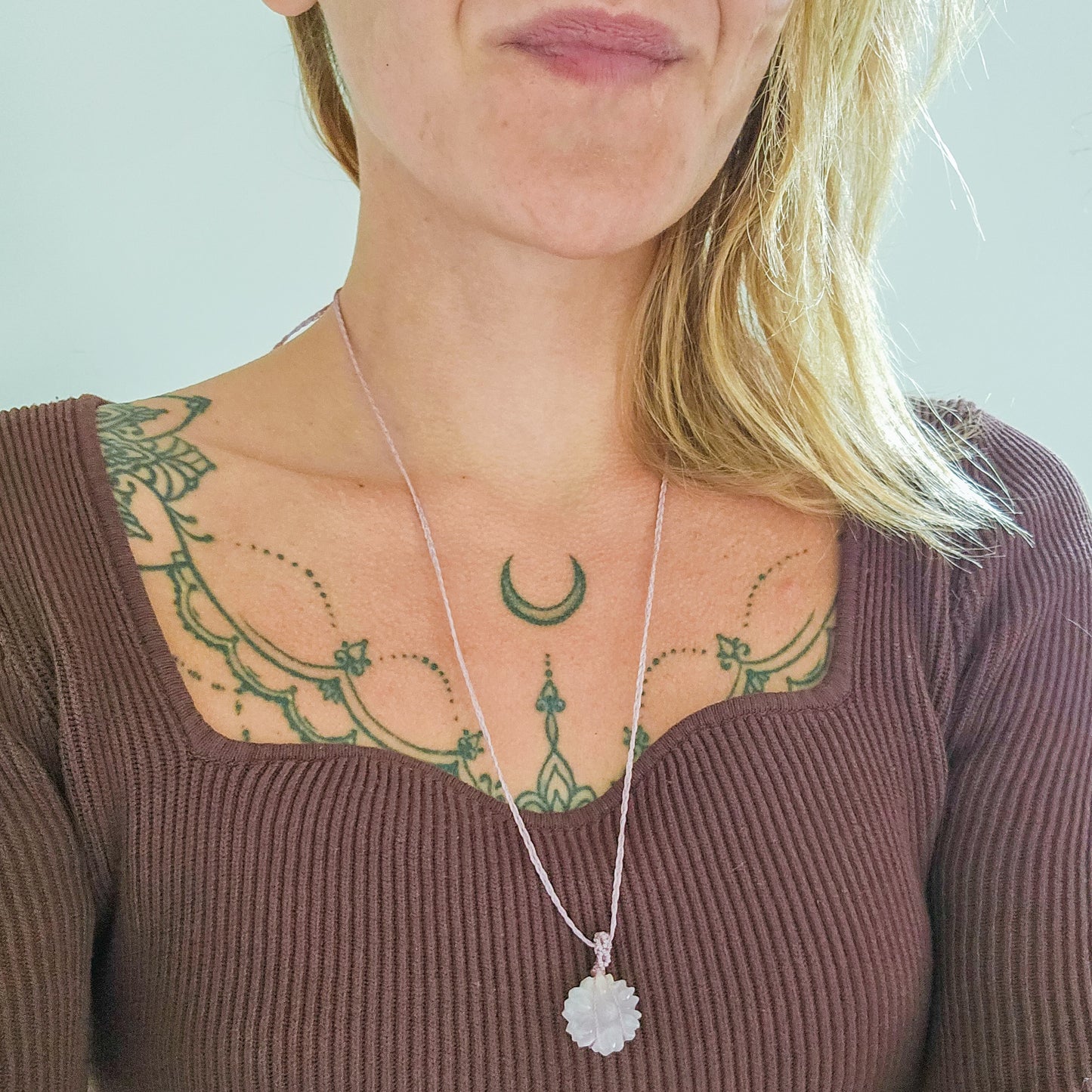 Heart Bloom | Handmade Necklace with Rose Quartz Daisy