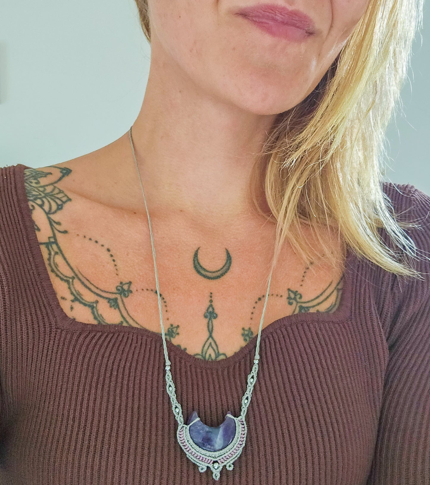 Crescent Clarity | Handmade  Necklace with Amethyst Crescent Moon