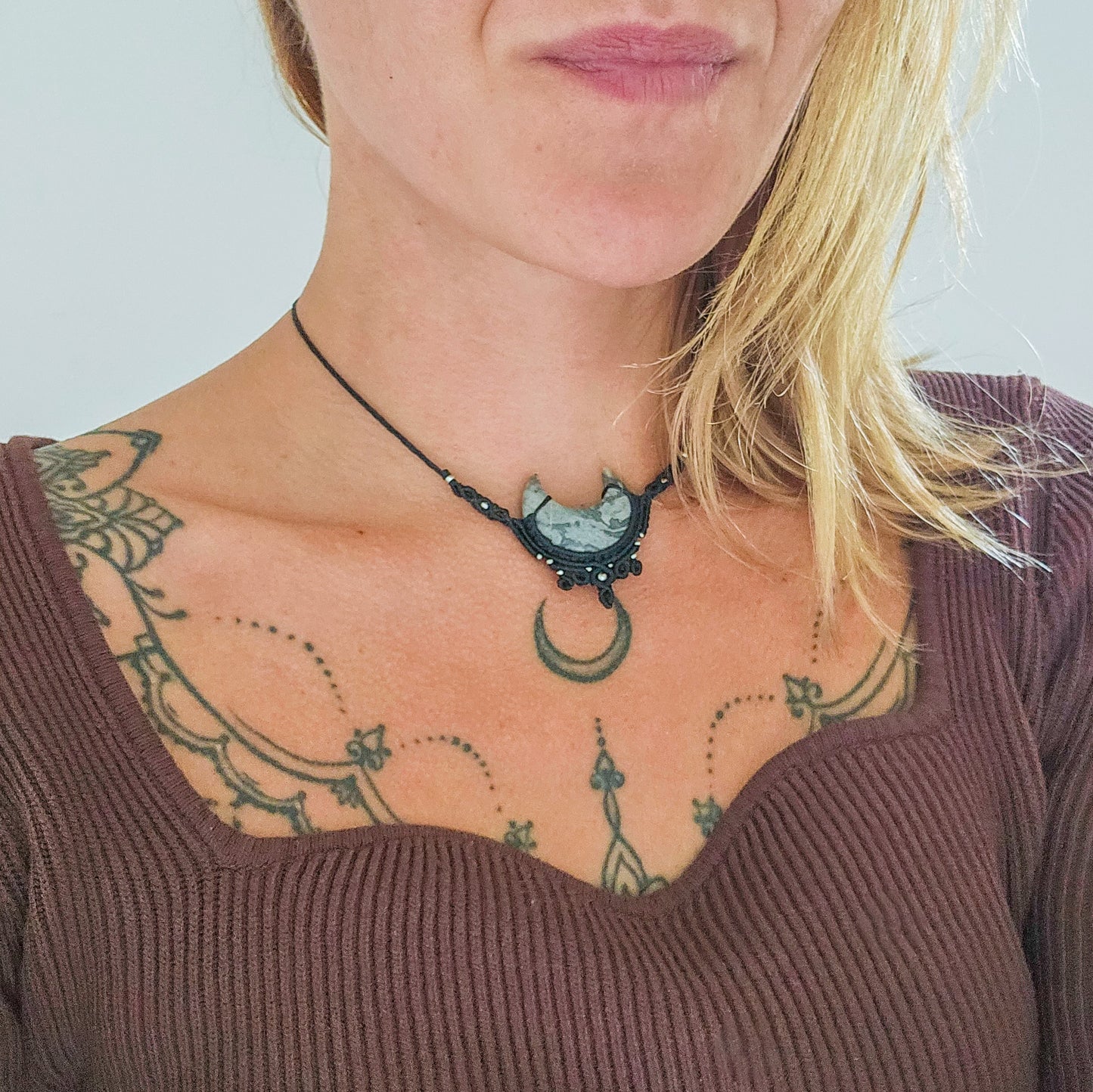 Crescent Flow | Handmade Necklace with Grey Picasso Jasper Crescent Moon
