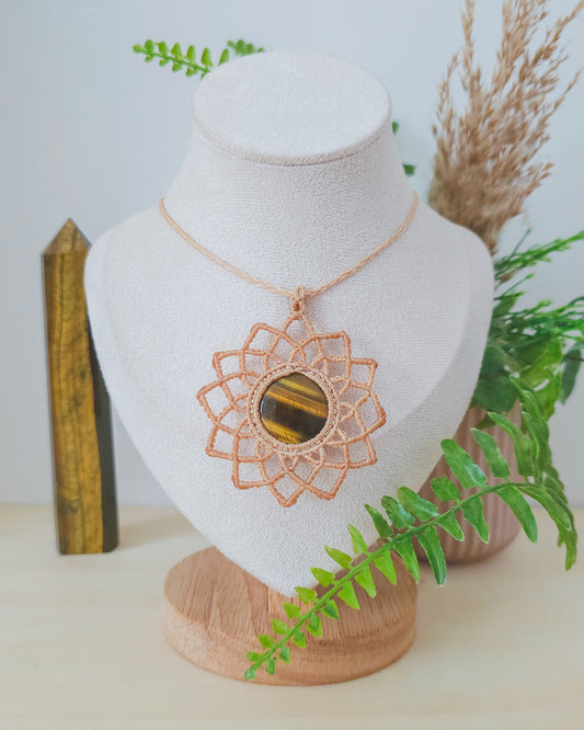 Whispers of Sekhmet | Handmade Mandala Necklace with Tiger's Eye
