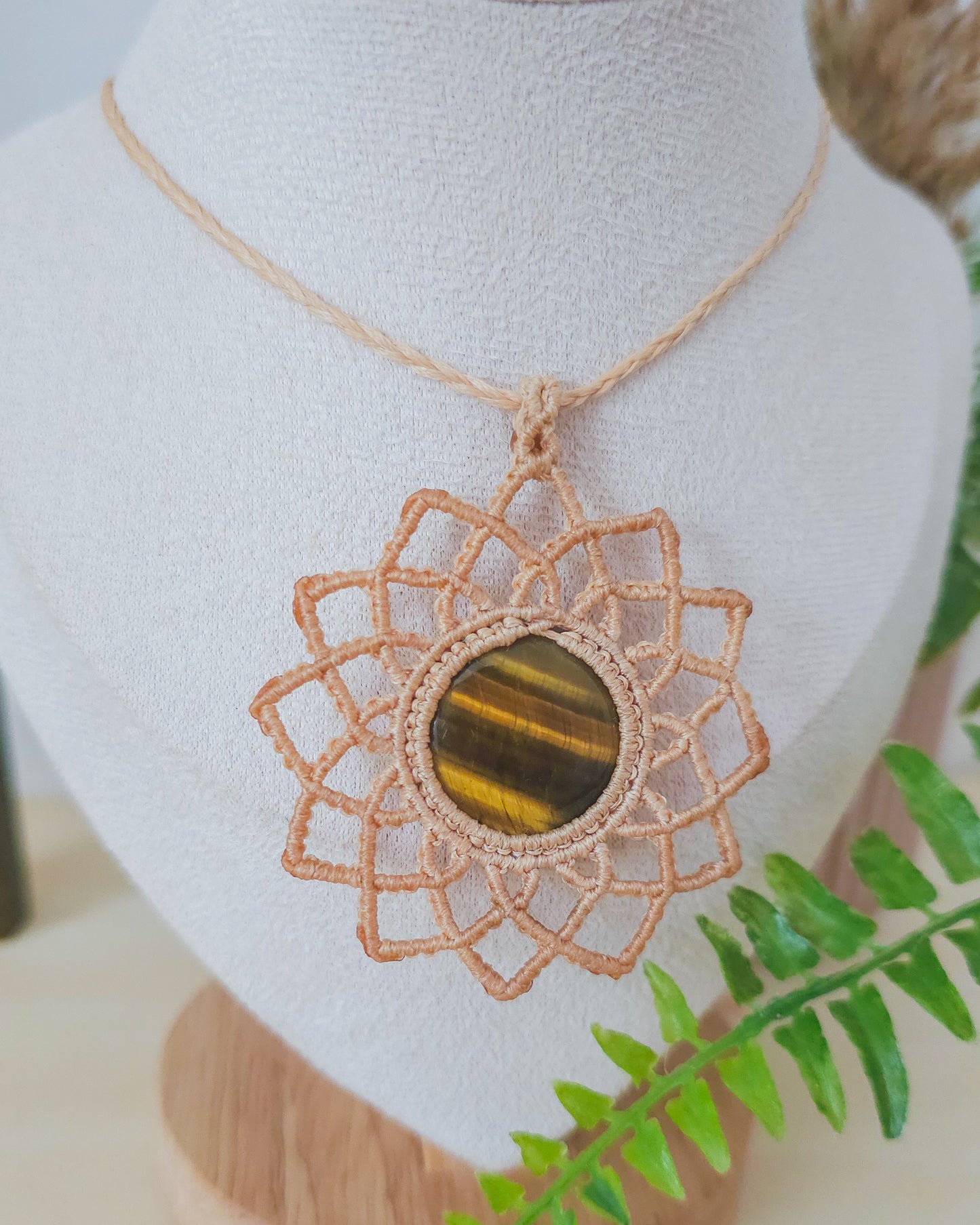 Whispers of Sekhmet | Handmade Mandala Necklace with Tiger's Eye