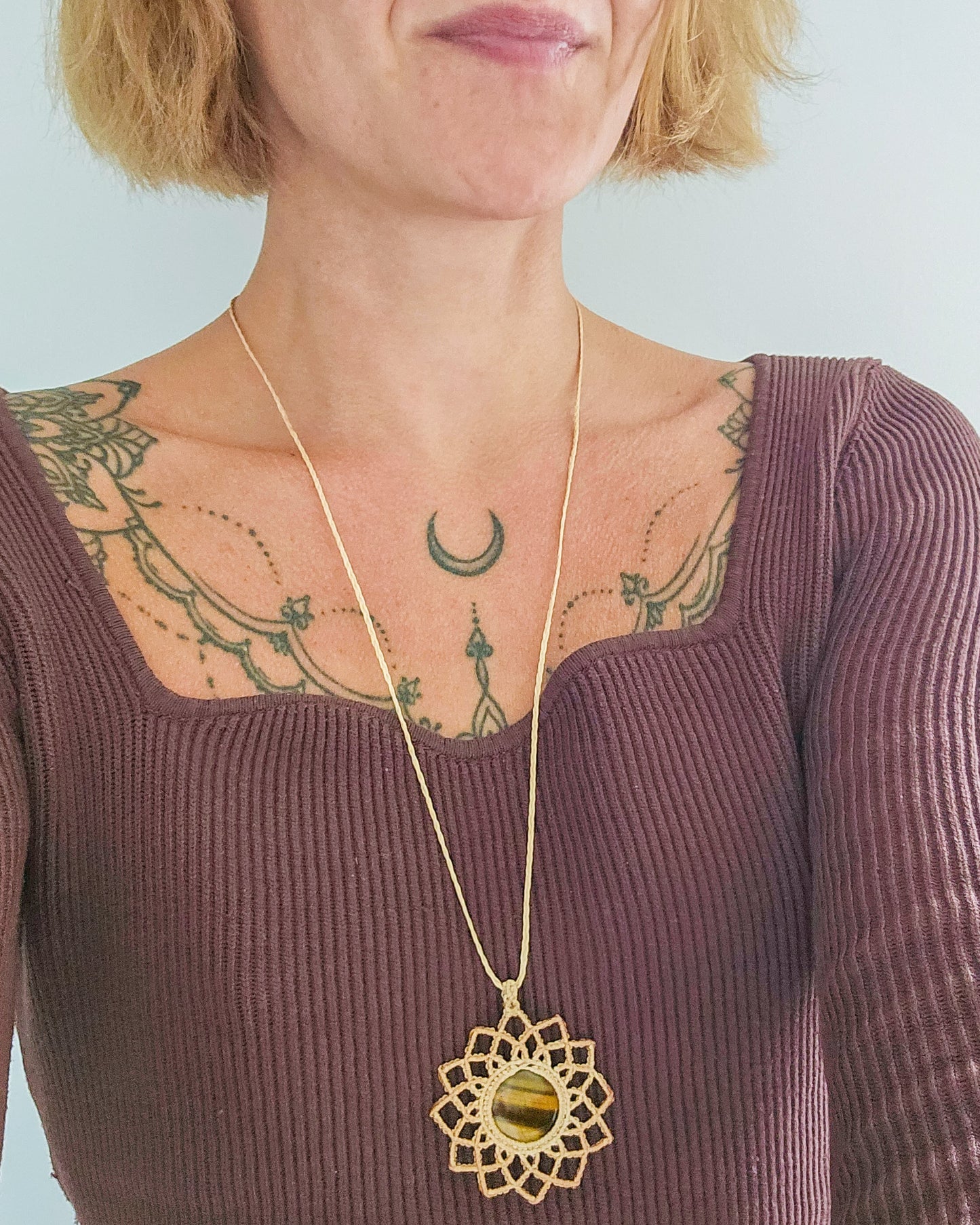 Whispers of Sekhmet | Handmade Mandala Necklace with Tiger's Eye