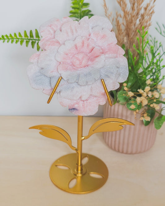Pink Opal Flower Carving on Stand