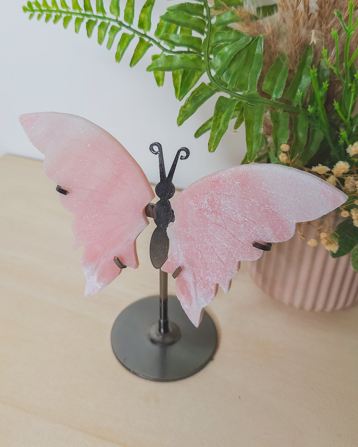 Pink Opal Butterfly Wings on Stand