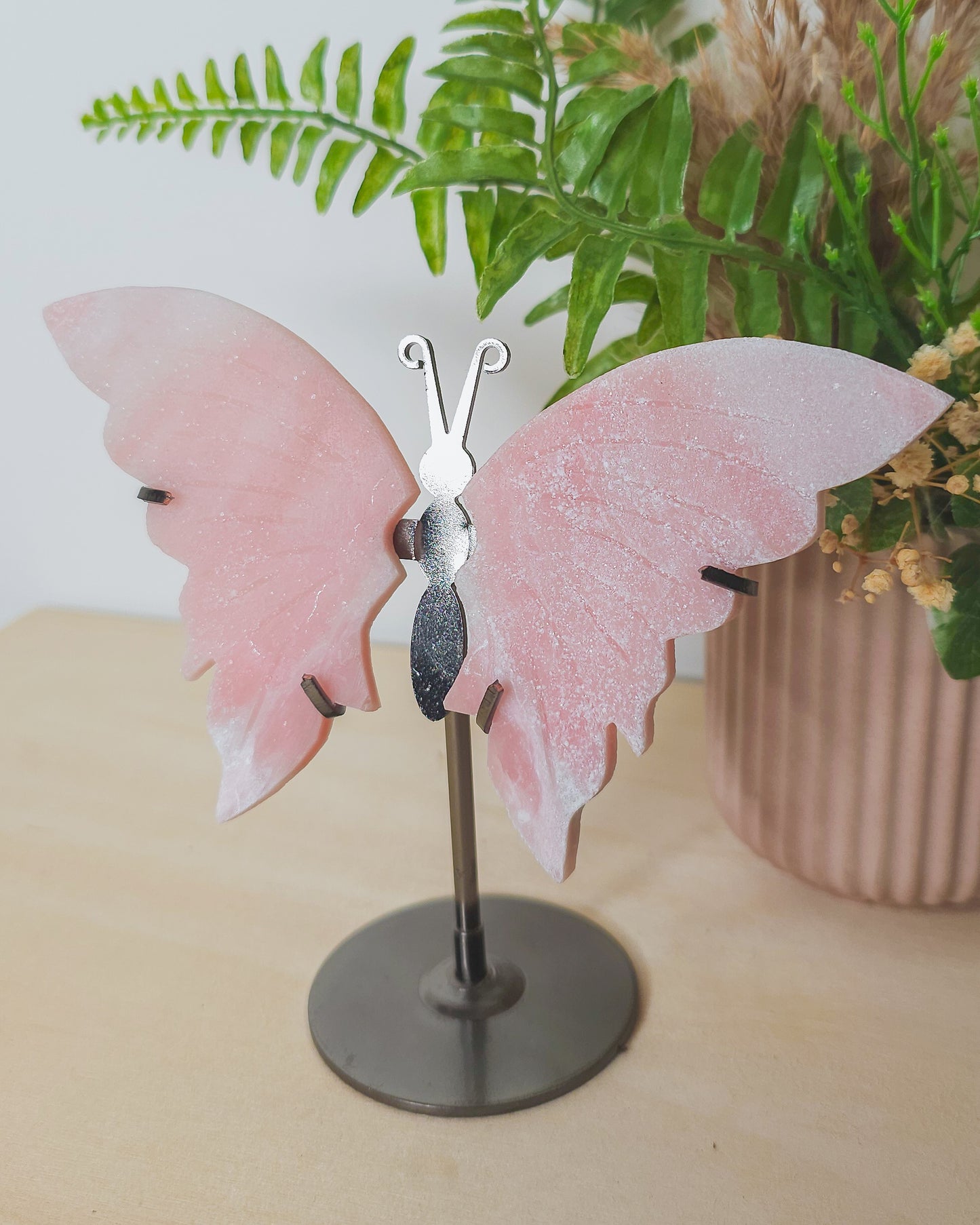 Pink Opal Butterfly Wings on Stand