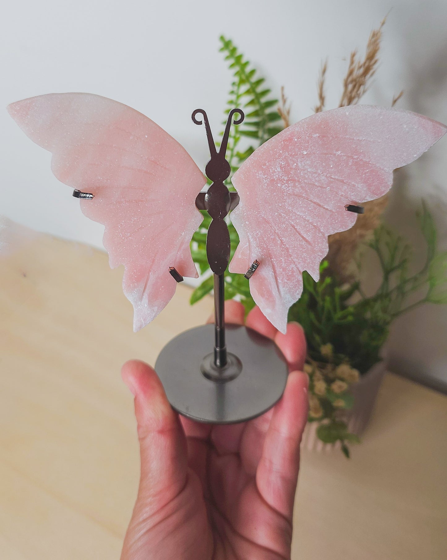 Pink Opal Butterfly Wings on Stand
