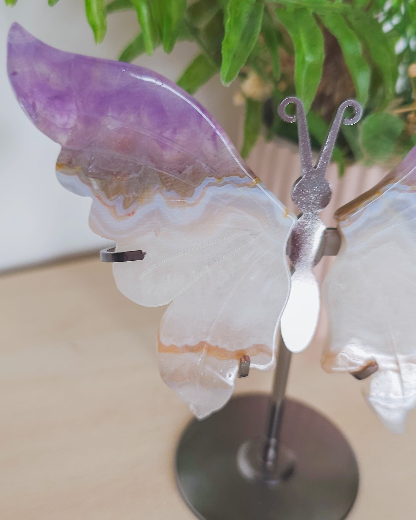 Amethyst, Agate & Clear Quartz Butterfly Wings on Stand