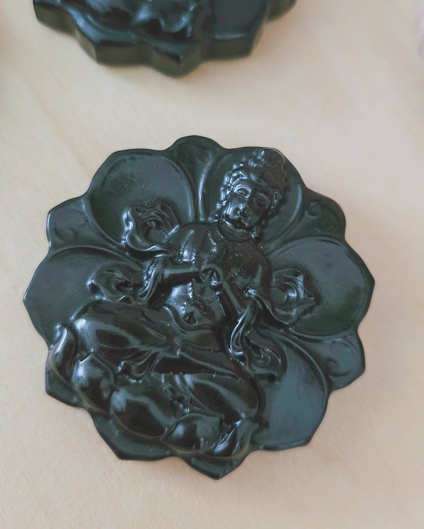 Black Obsidian Buddha on Lotus Flower with stand