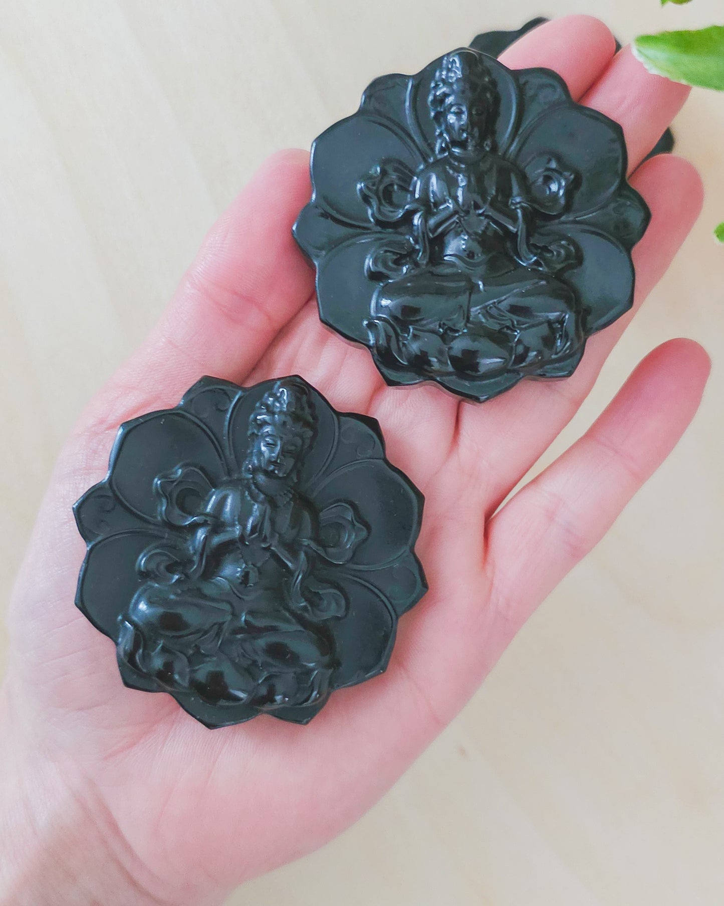 Black Obsidian Buddha on Lotus Flower with stand