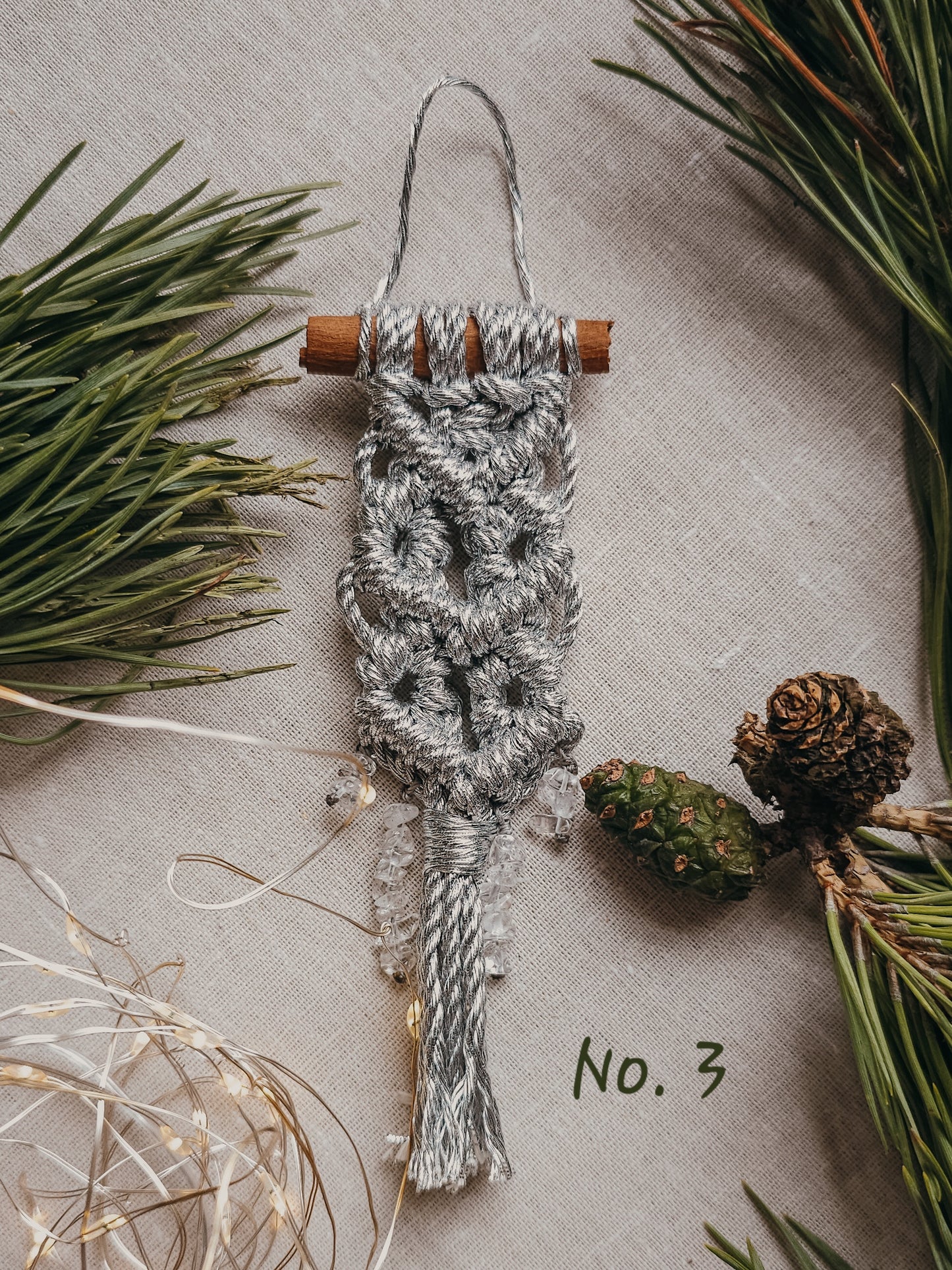 Handmade Christmas Tree Decorations with Clear Quartz and silver accents