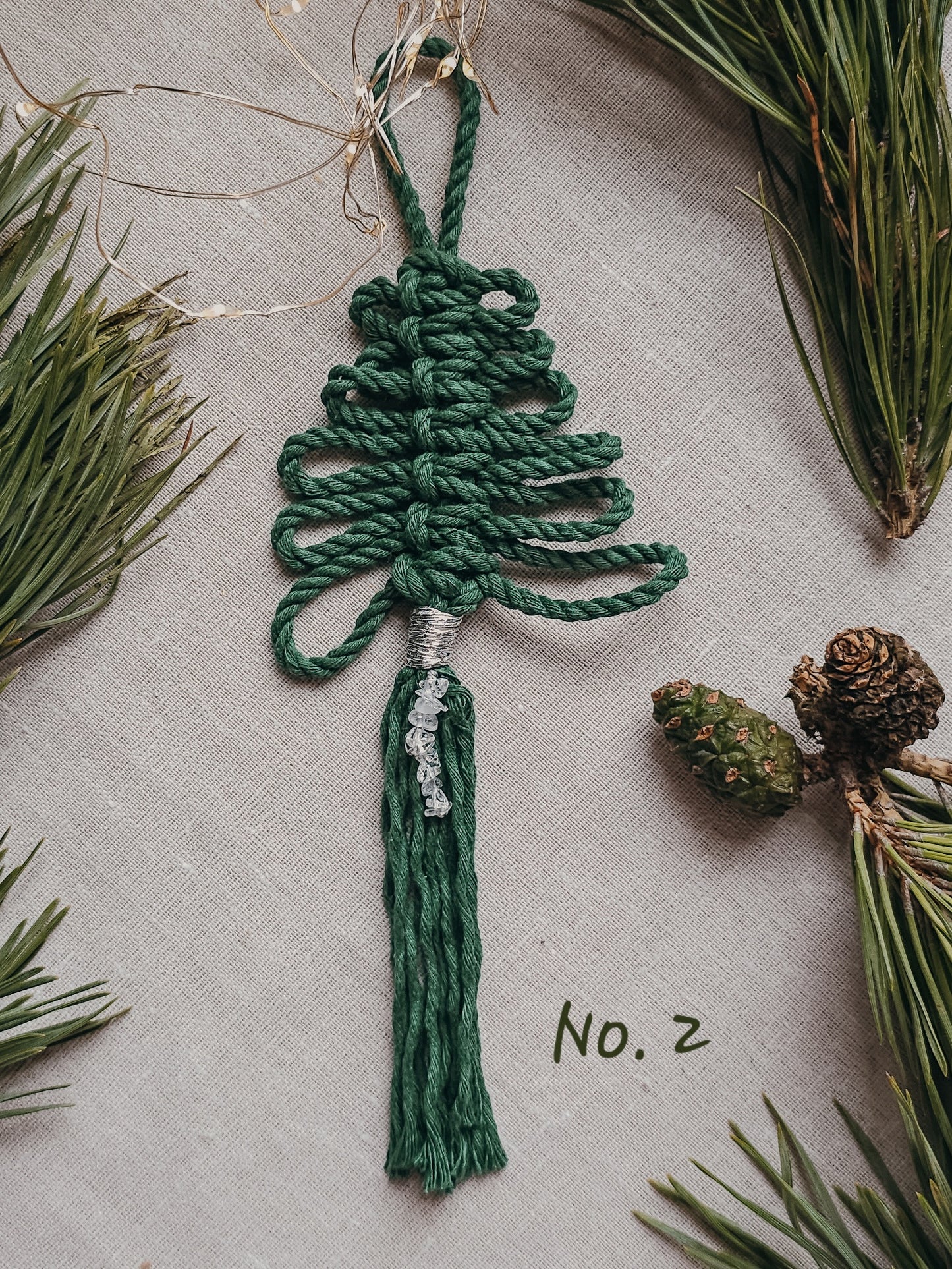 Handmade Christmas Tree Decorations with Clear Quartz and silver accents