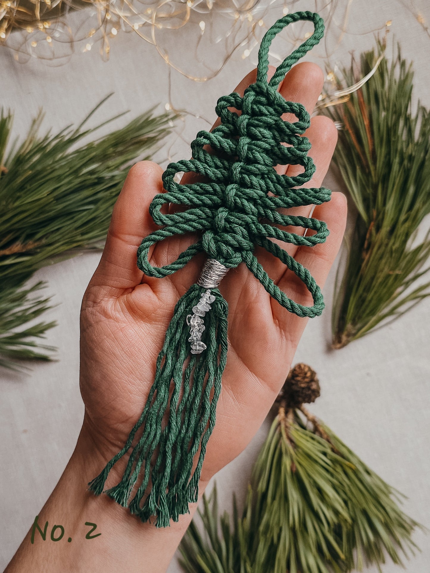 Handmade Christmas Tree Decorations with Clear Quartz and silver accents
